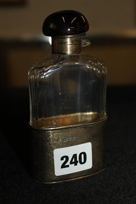 Silver mounted glass hip flask